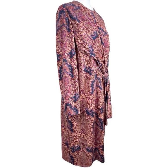 LUISA SPAGNOLI Wool Shift Dress Size 48 US 14 Long Sleeve Paisley Jewel Tones - Picture 7 of 16